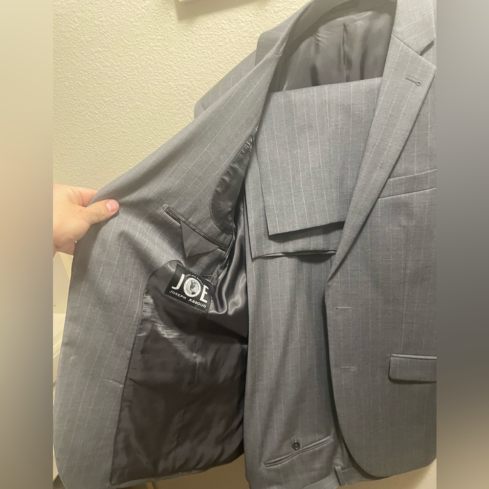 Menswear House, “Joe” collection, Gray Pinstripe Suit & Navy Blue Solid Suit